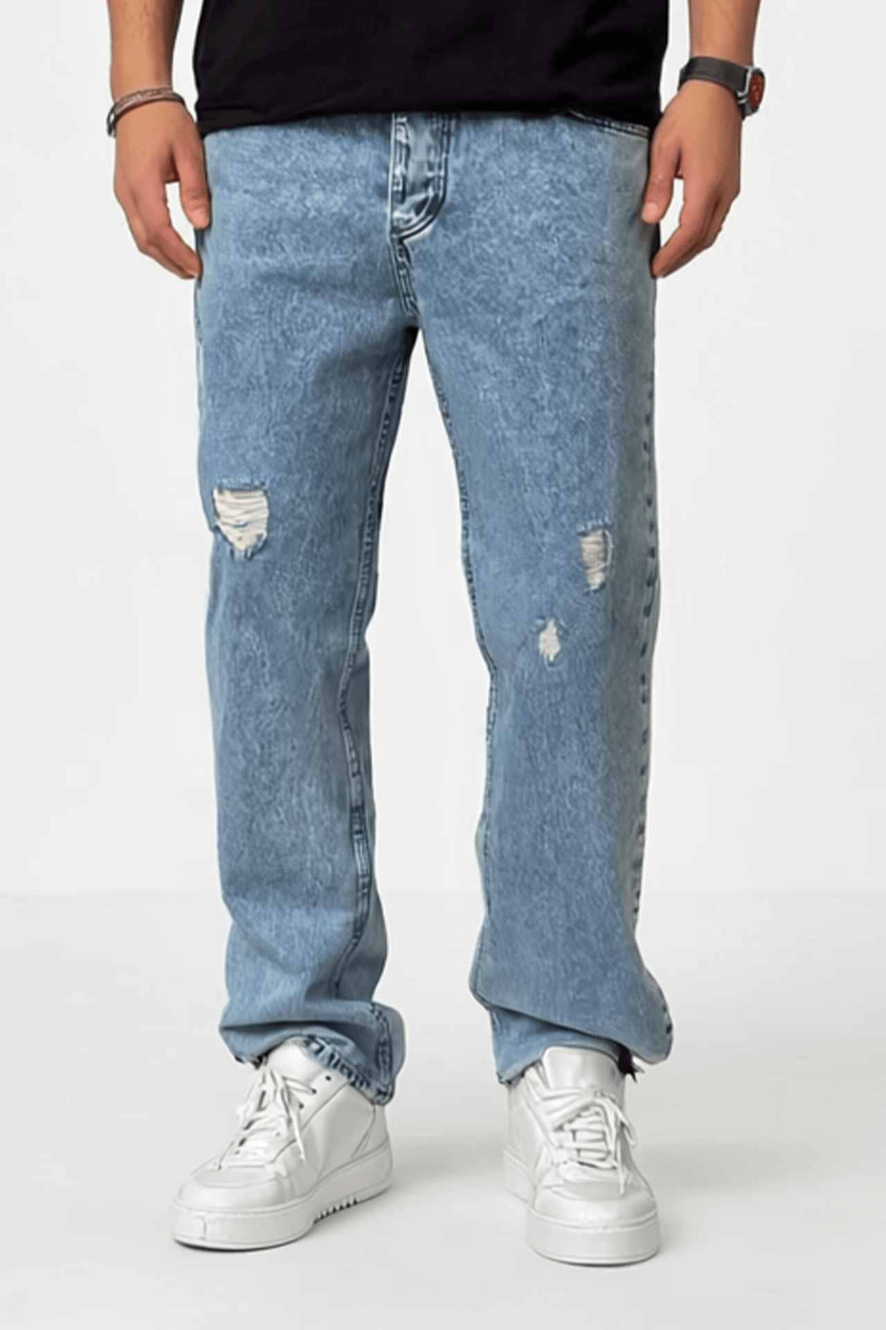 Ice Blue Ripped Baggy Jeans BB7409 – von Baggymann | Streetwear für Damen & Herren