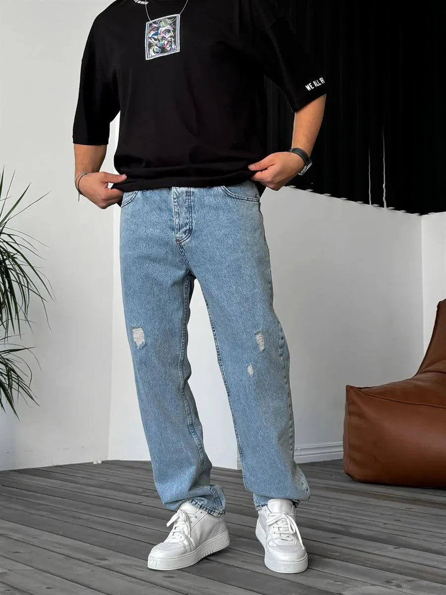 Ice Blue Ripped Baggy Jeans BB7409 – von Baggymann | Streetwear für Damen & Herren