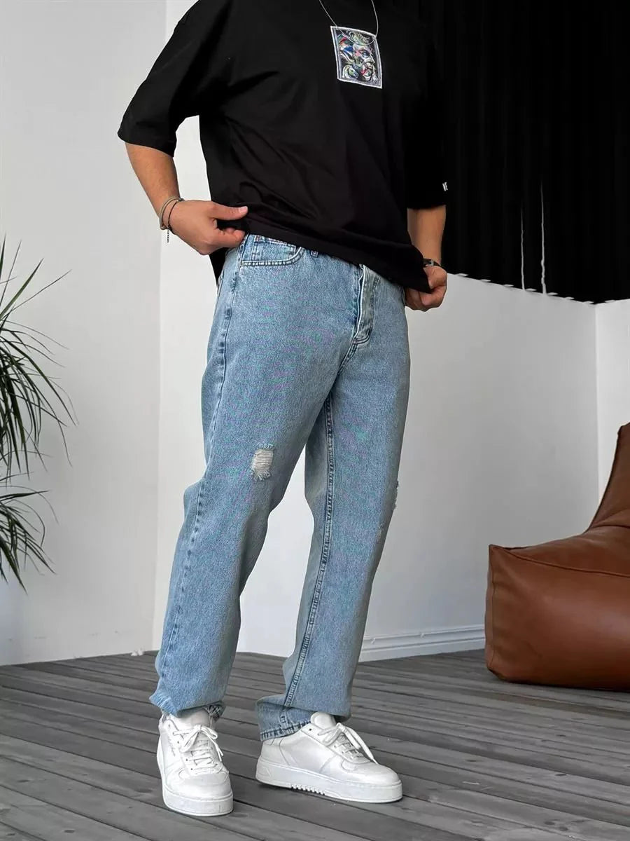 Ice Blue Ripped Baggy Jeans BB7409 – von Baggymann | Streetwear für Damen & Herren