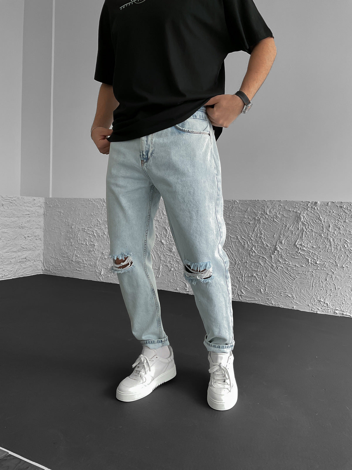 Ice Blue Ripped Jeans BB6281 – von Baggymann | Streetwear für Damen & Herren