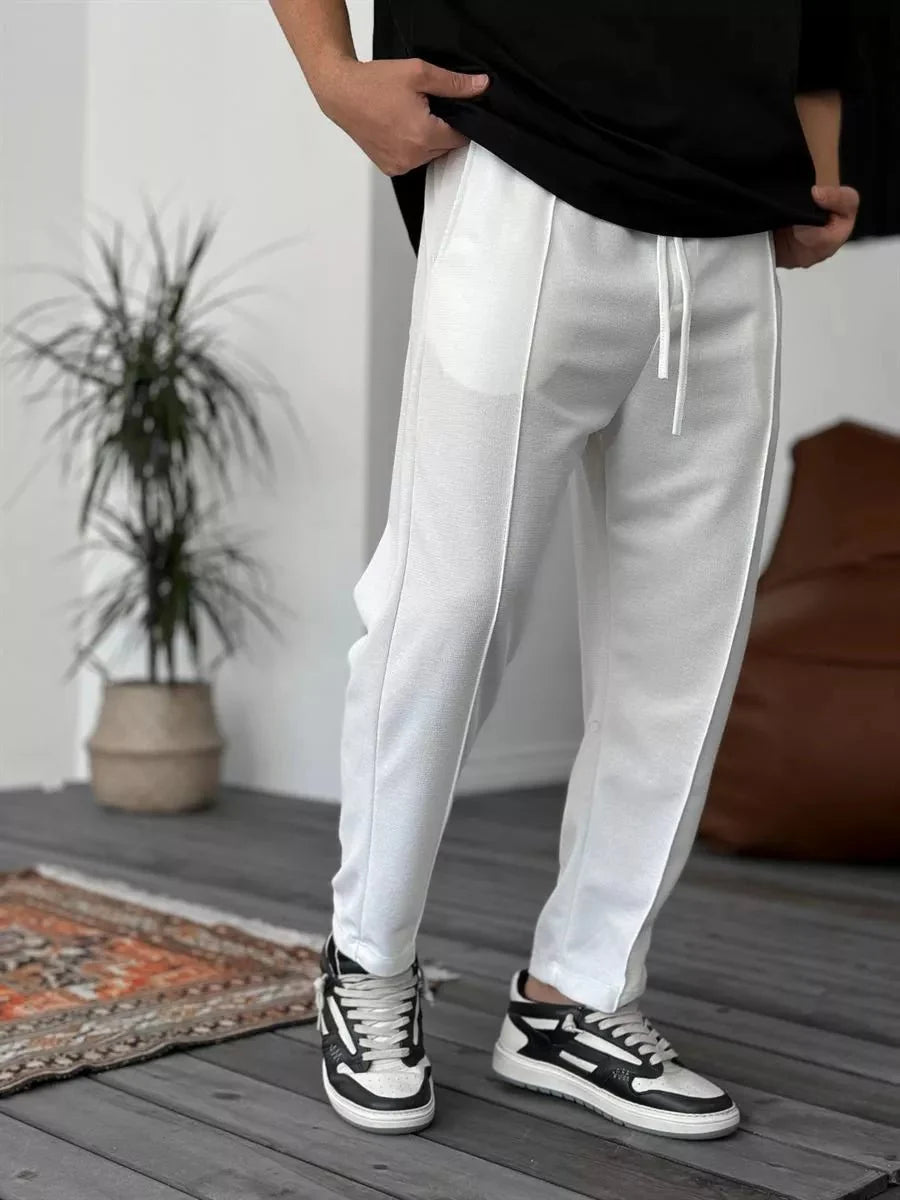 Jogger Hose Weiß Waffelstoff BB7549 – von Baggymann | Streetwear für Damen & Herren