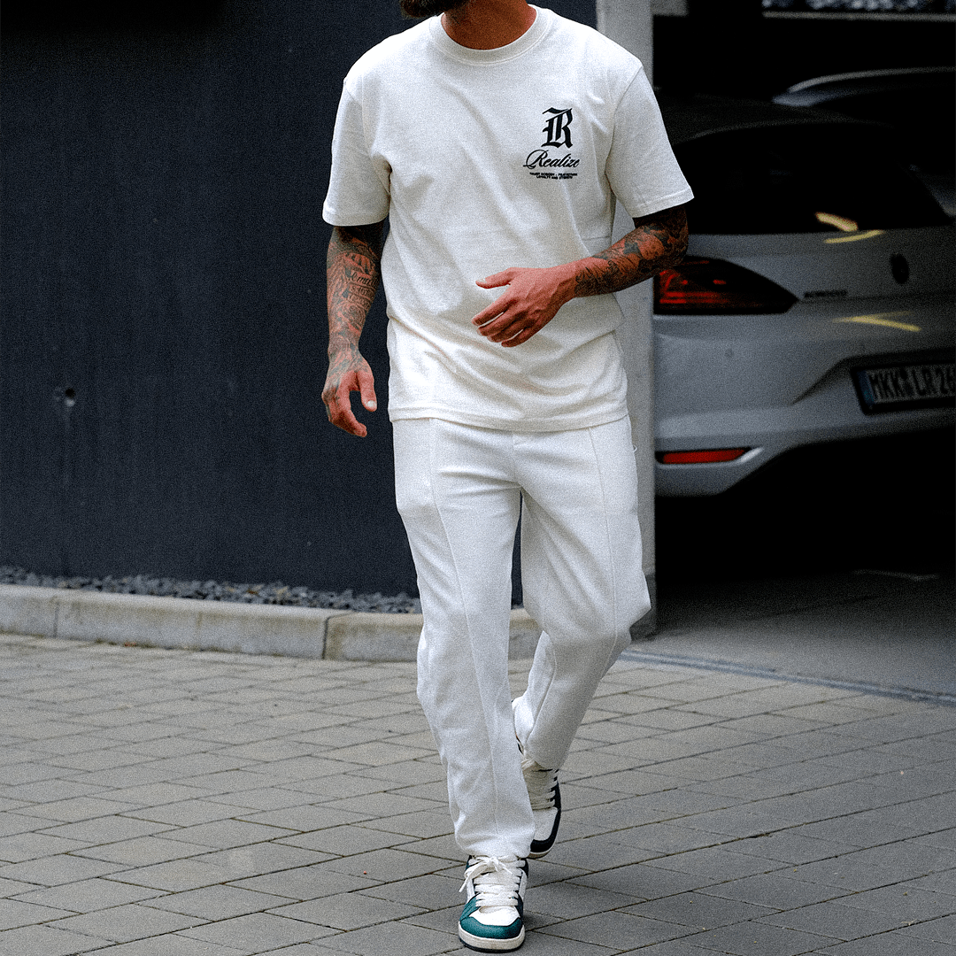 Jogger Hose Weiß Waffelstoff BB7549 – von Baggymann | Streetwear für Damen & Herren