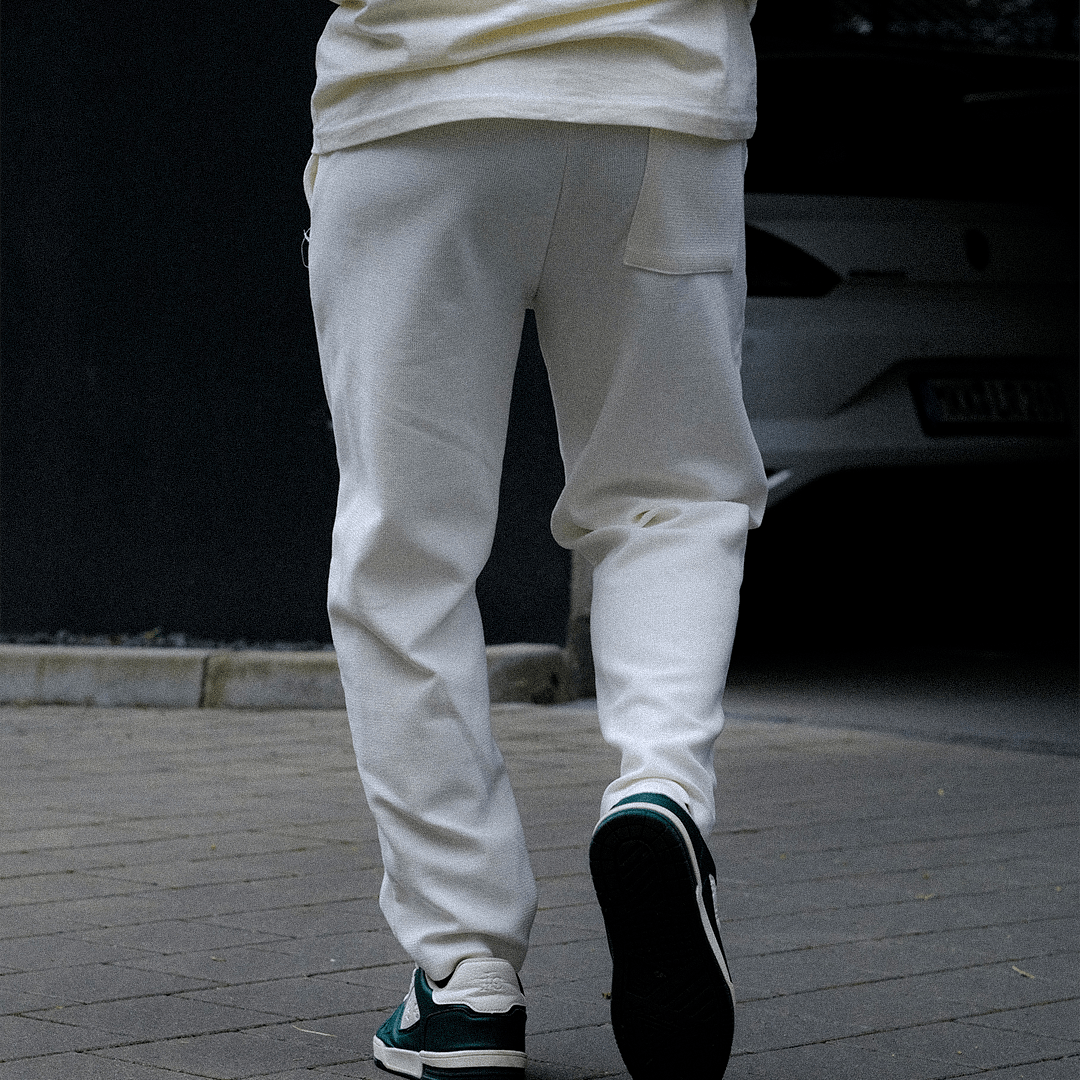 Jogger Hose Weiß Waffelstoff BB7549 – von Baggymann | Streetwear für Damen & Herren