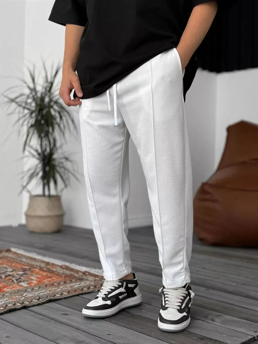 Jogger Hose Weiß Waffelstoff BB7549 – von Baggymann | Streetwear für Damen & Herren