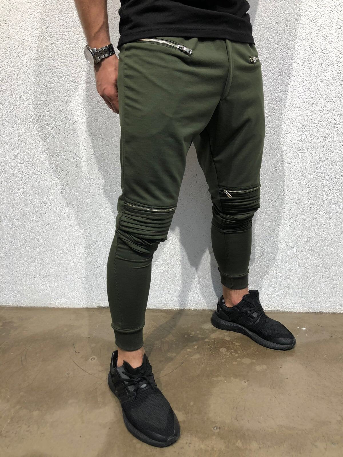 Khaki Knee Side Pocket Zipper Jogger Pant B170 Streetwear Jogger Pants - Sneakerjeans