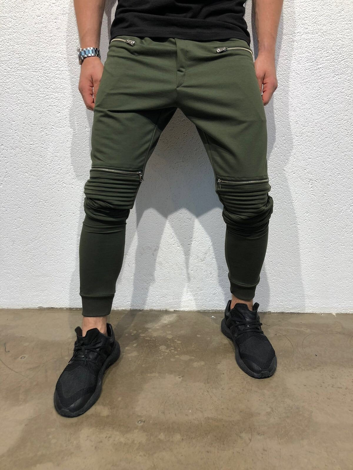 Khaki Knee Side Pocket Zipper Jogger Pant B170 Streetwear Jogger Pants - Sneakerjeans
