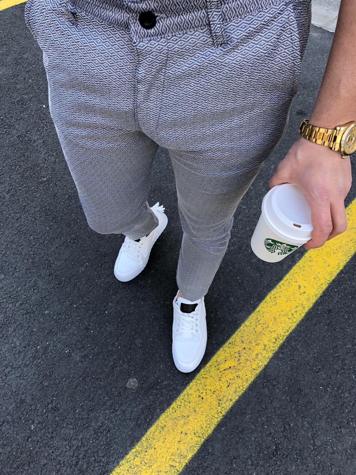 Light Gray Pattern Slim Fit Casual Pant DJ138 Streetwear Pant - Sneakerjeans