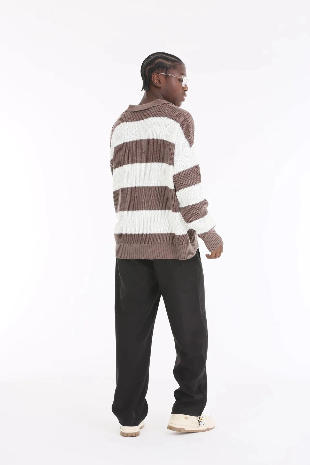 Mocha Stripe Oversize Polo Sweater BB7002 – von Baggymann | Streetwear für Damen & Herren