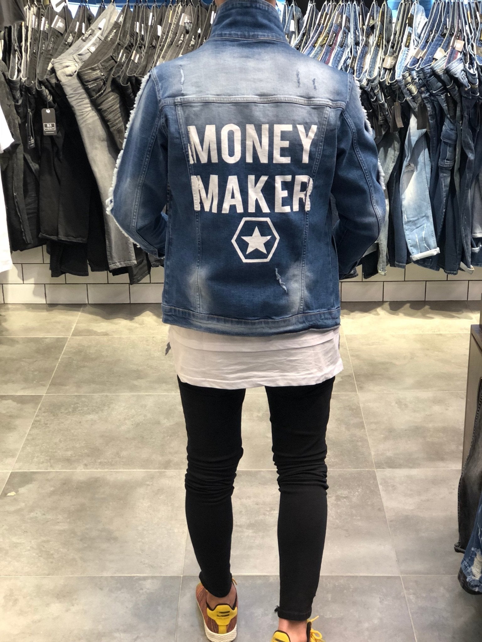 Money Maker Printed Jeans Jacket B81 Streetwear Mens Jean Jacket - Sneakerjeans