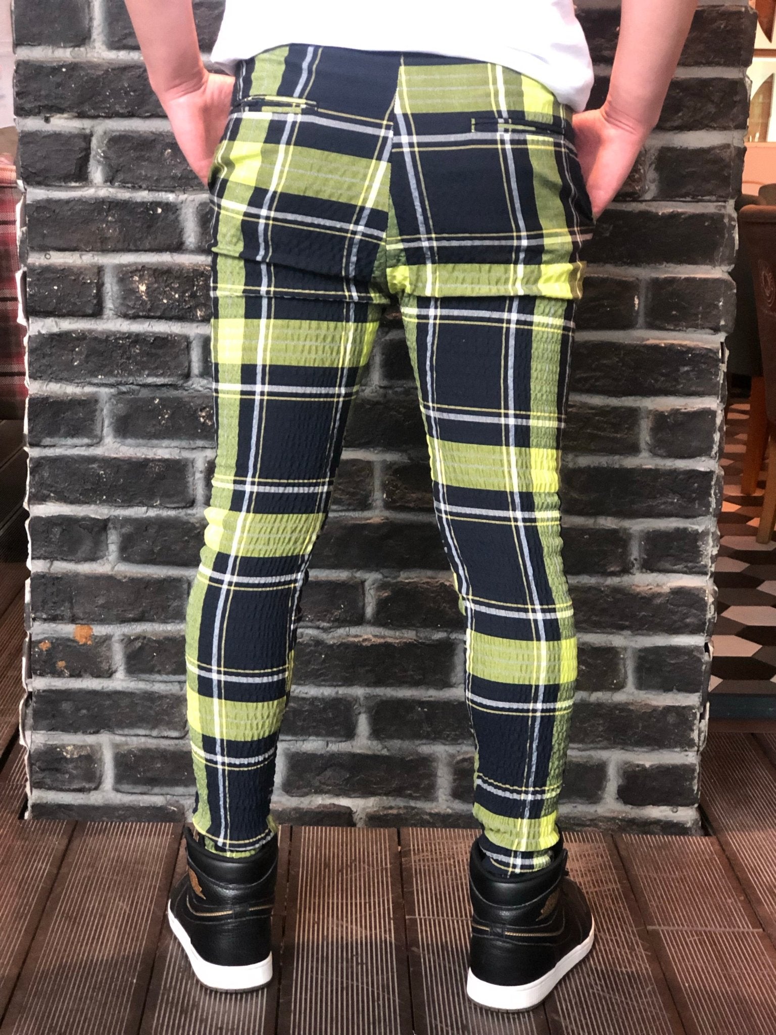 Navy Yellow Checkered Slim Fit Casual Pant DJ112 Streetwear Pant - Sneakerjeans