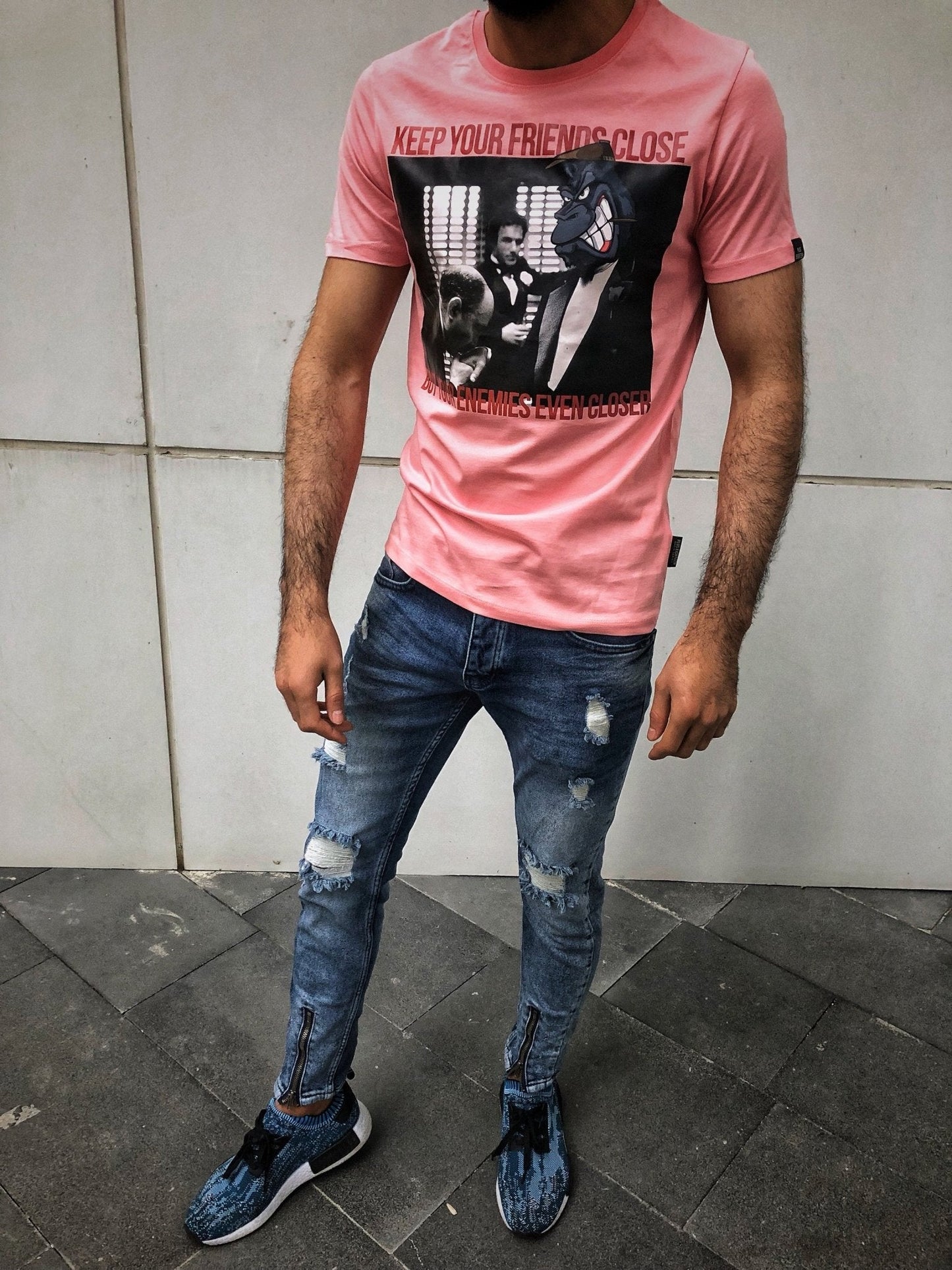 Pink Keep Your Friends Close But Your Enemies Closer Printed T-Shirt OT8 Streetwear T-Shirts - Sneakerjeans