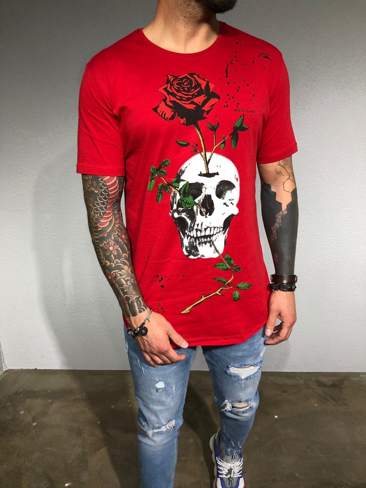 Red Oversize Skull Printed T-Shirt BL180 Streetwear T-Shirts - Sneakerjeans