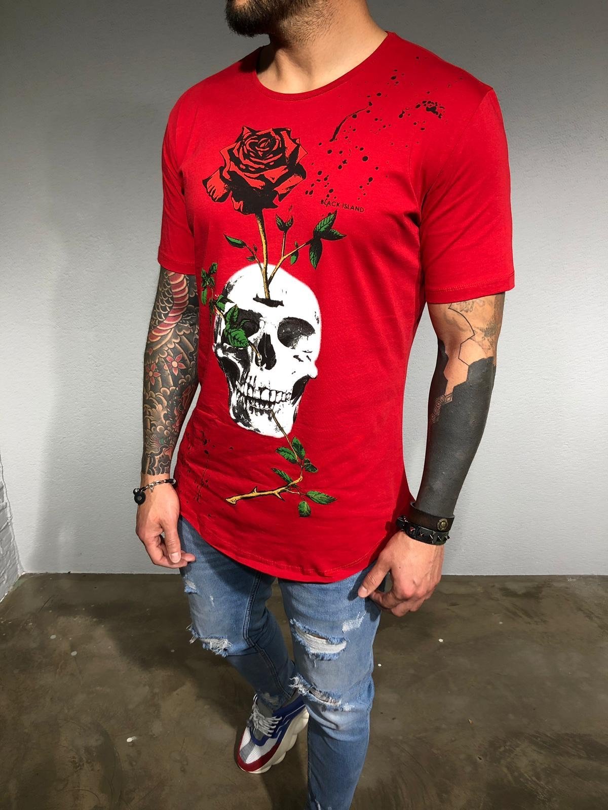 Red Oversize Skull Printed T-Shirt BL180 Streetwear T-Shirts - Sneakerjeans