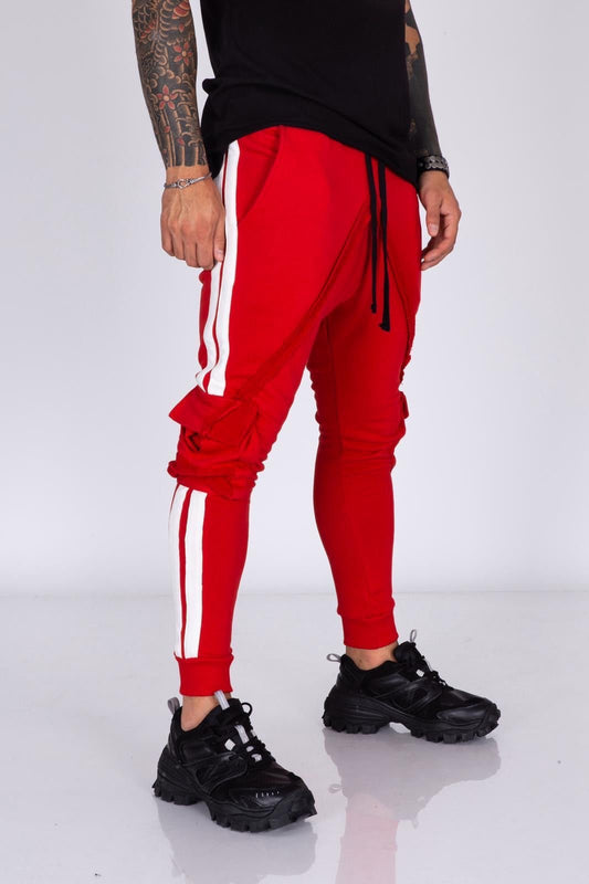 Red Striped Cargo Pocket Jogger Pant BI-015 Streetwear Mens Jogger Pants - Sneakerjeans