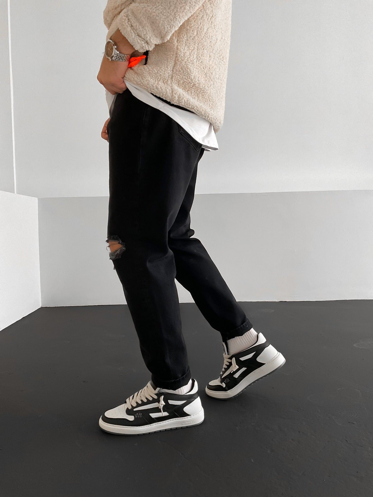 Schwarz Ripped Boyfriend Jeans BB6023 – von Baggymann | Streetwear für Damen & Herren