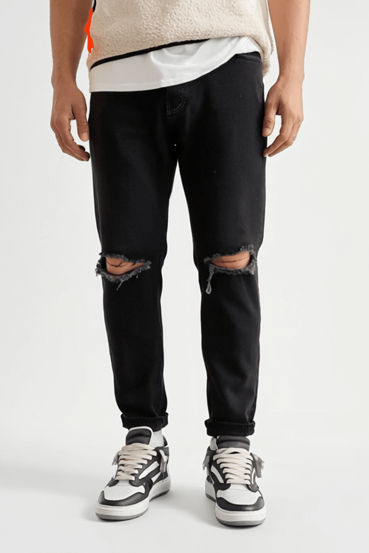 Schwarz Ripped Boyfriend Jeans BB6023 – von Baggymann | Streetwear für Damen & Herren