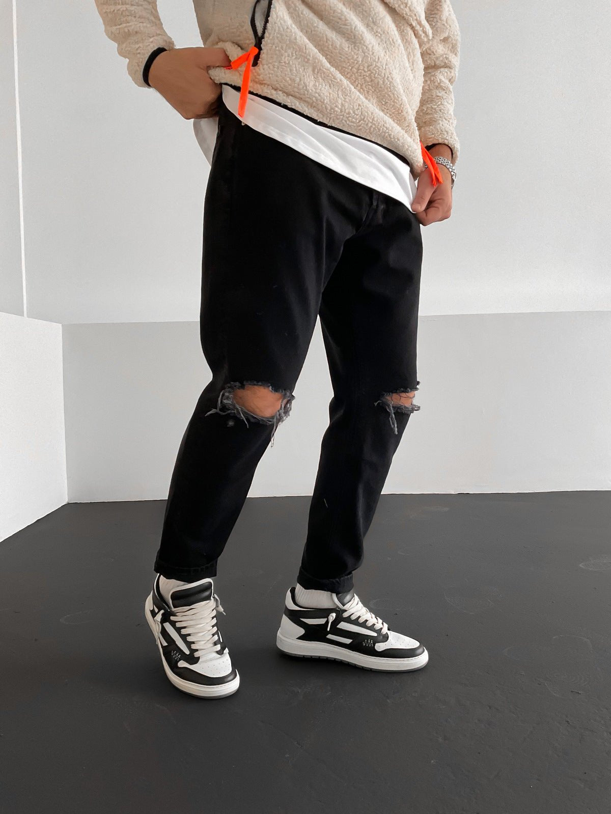 Schwarz Ripped Boyfriend Jeans BB6023 – von Baggymann | Streetwear für Damen & Herren