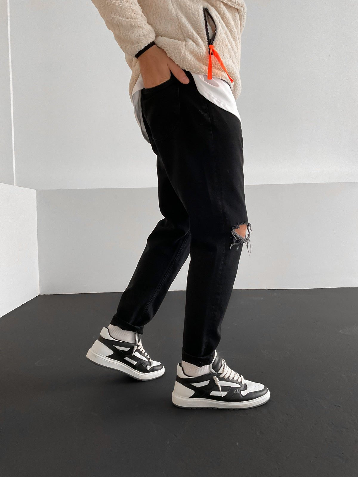 Schwarz Ripped Boyfriend Jeans BB6023 – von Baggymann | Streetwear für Damen & Herren