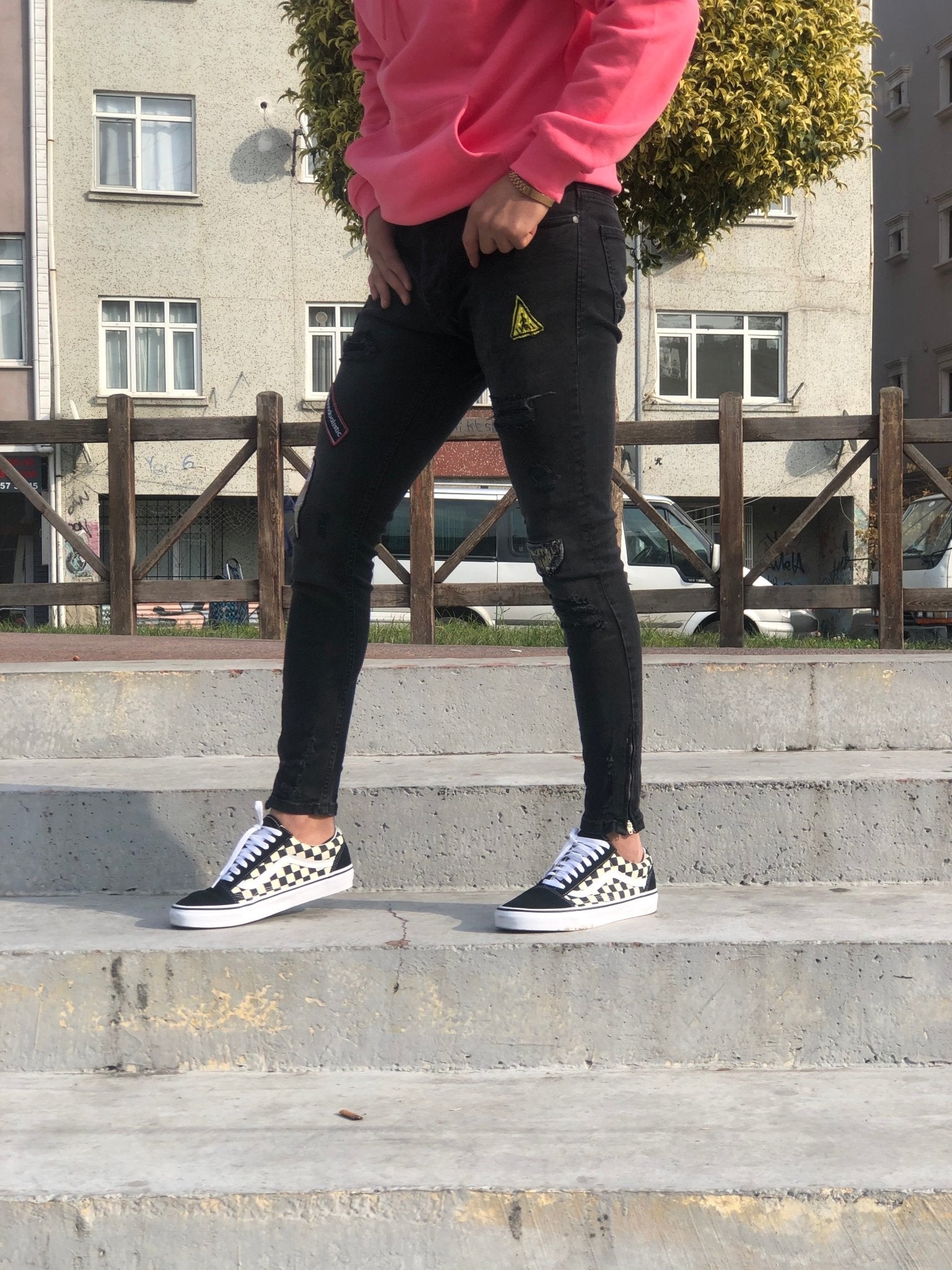 Sneakerjeans - Black Patched & Ripped Skinny Jeans A241 - Sneakerjeans
