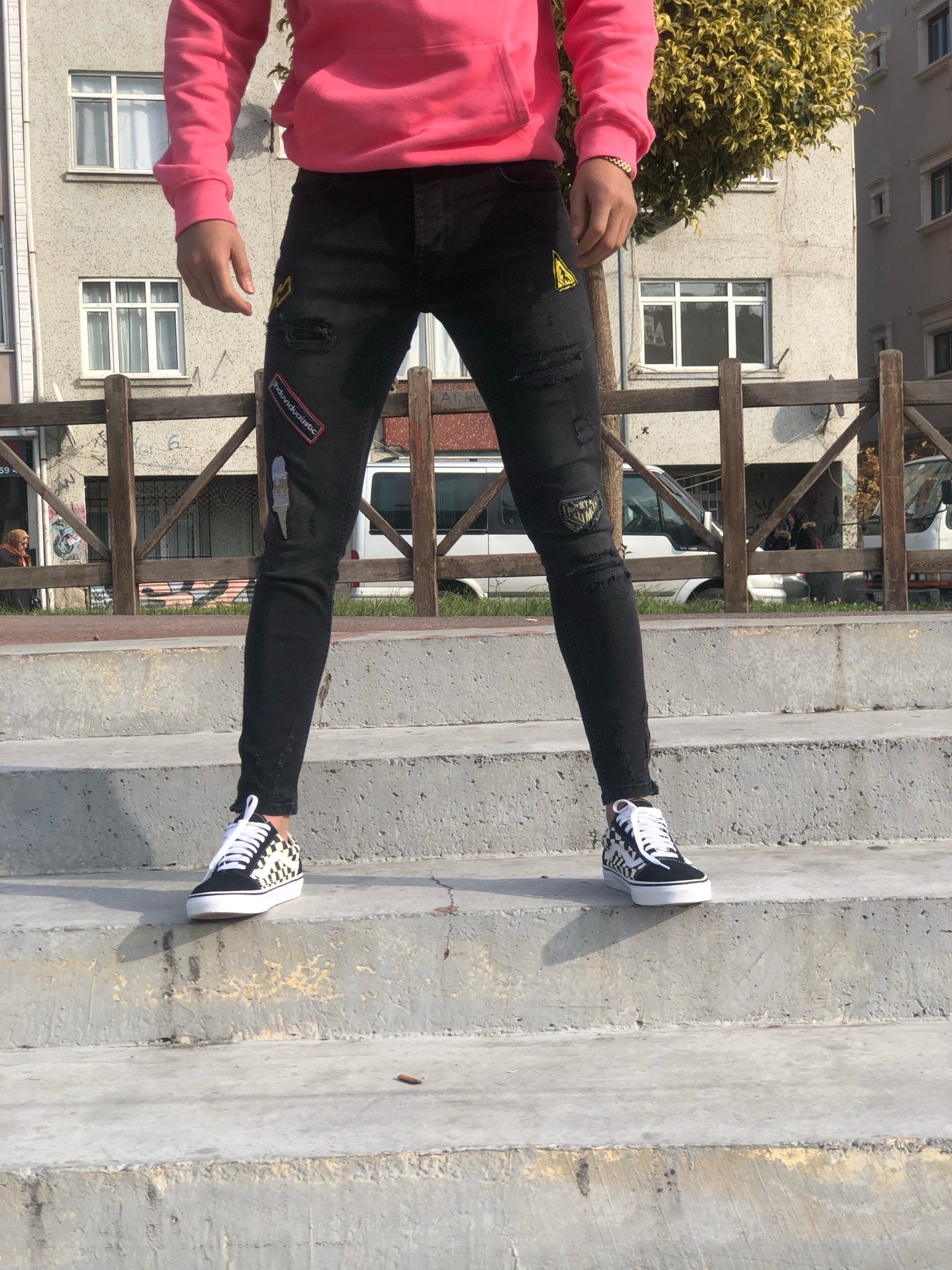 Sneakerjeans - Black Patched & Ripped Skinny Jeans A241 - Sneakerjeans
