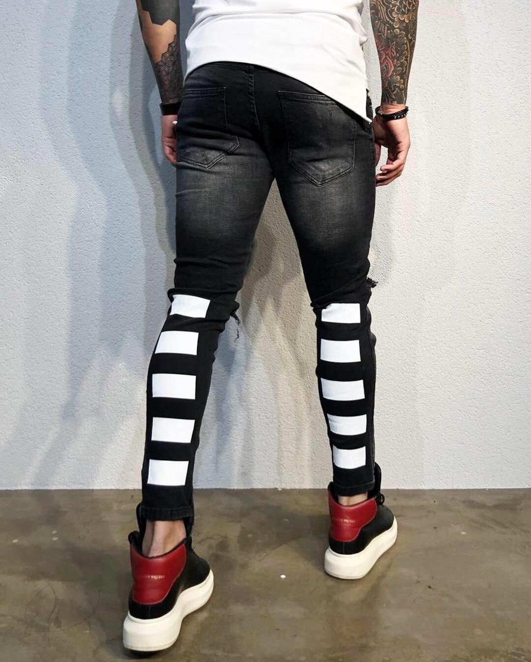 Sneakerjeans - Black Printed Distressed Skinny Jeans BL495 Denim - Sneakerjeans
