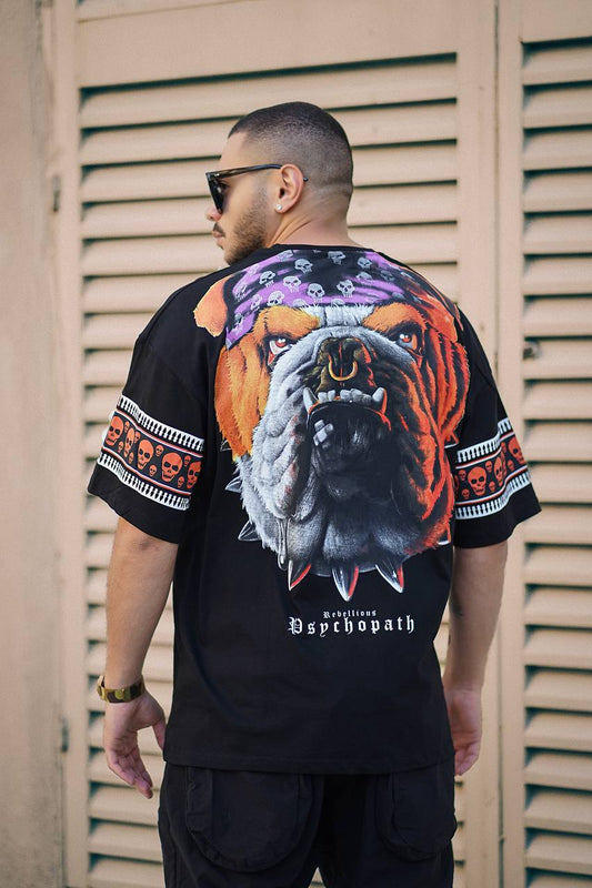Sneakerjeans Schwarzes bedrucktes Oversize-T-Shirt „Psychopath“ ES76