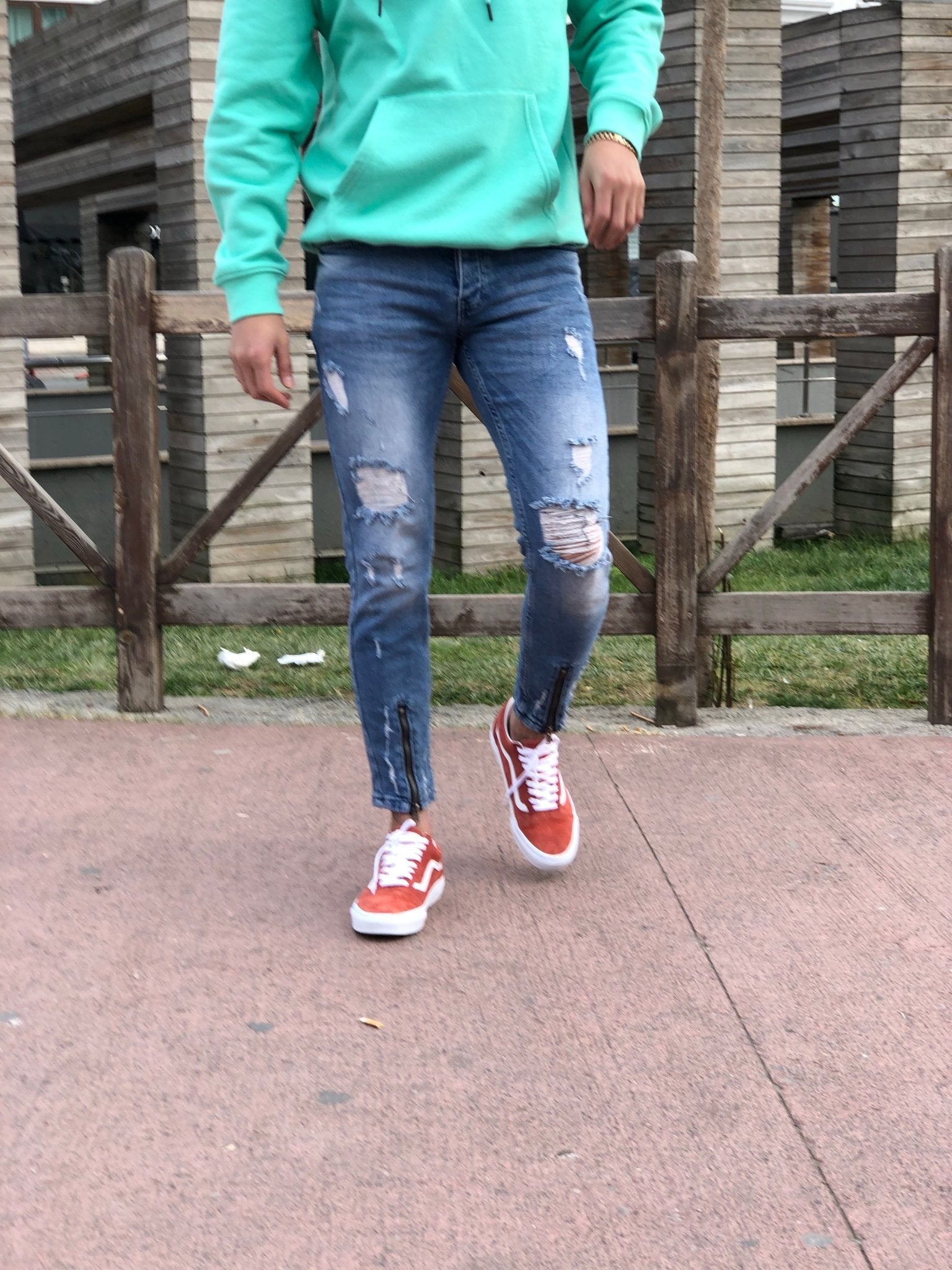 Sneakerjeans Blue Front Ankle Zipper Ripped Jeans B94 - Sneakerjeans