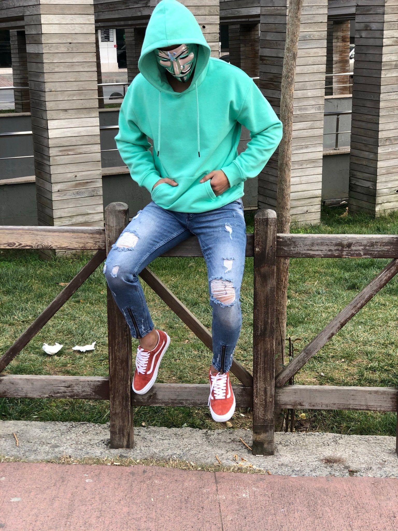 Sneakerjeans Blue Front Ankle Zipper Ripped Jeans B94 - Sneakerjeans