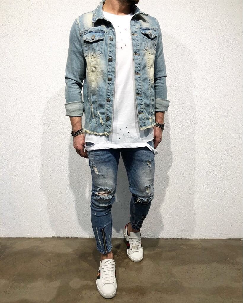 Sneakerjeans Blue Front Ankle Zipper Ripped Jeans B94 - Sneakerjeans