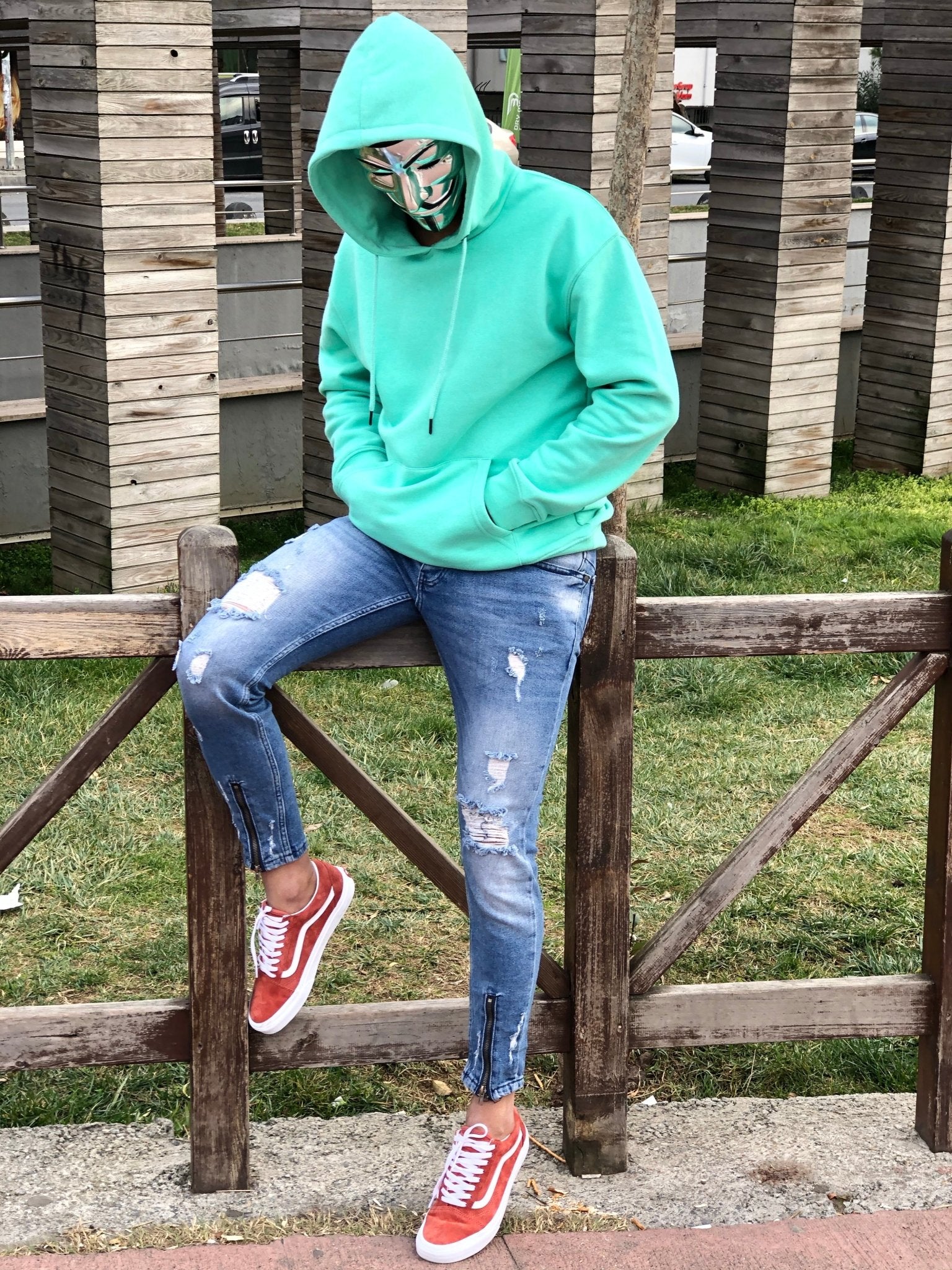 Sneakerjeans Blue Front Ankle Zipper Ripped Jeans B94 - Sneakerjeans