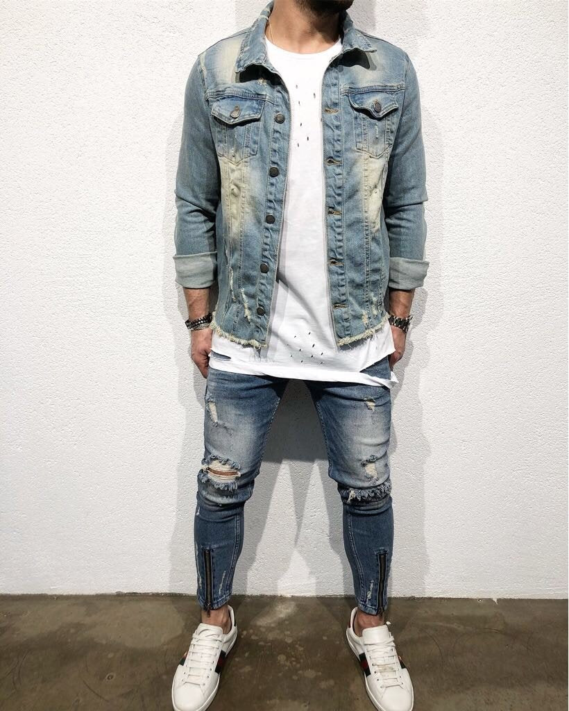 Sneakerjeans Blue Front Ankle Zipper Ripped Jeans B94 - Sneakerjeans