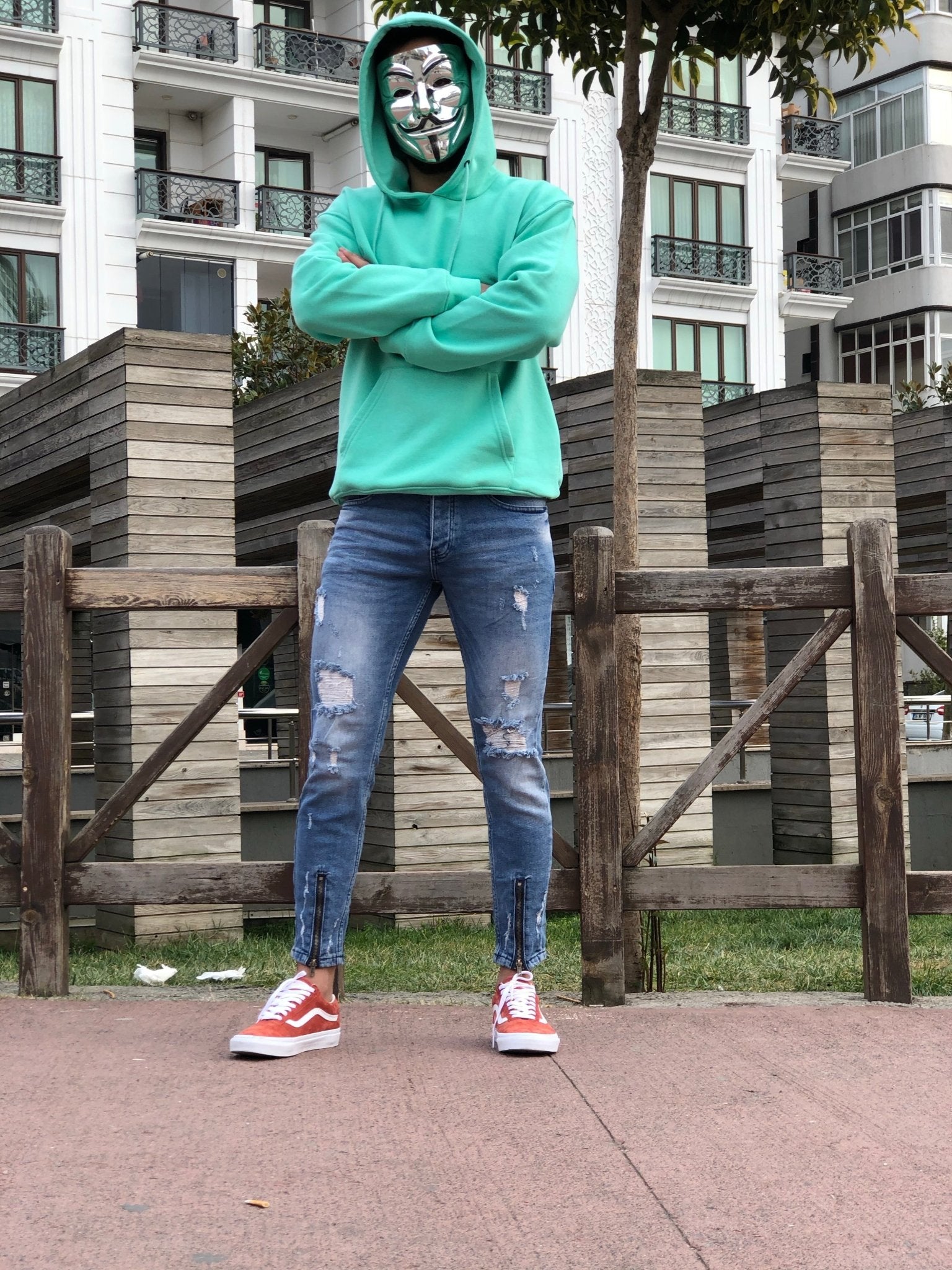 Sneakerjeans Blue Front Ankle Zipper Ripped Jeans B94 - Sneakerjeans