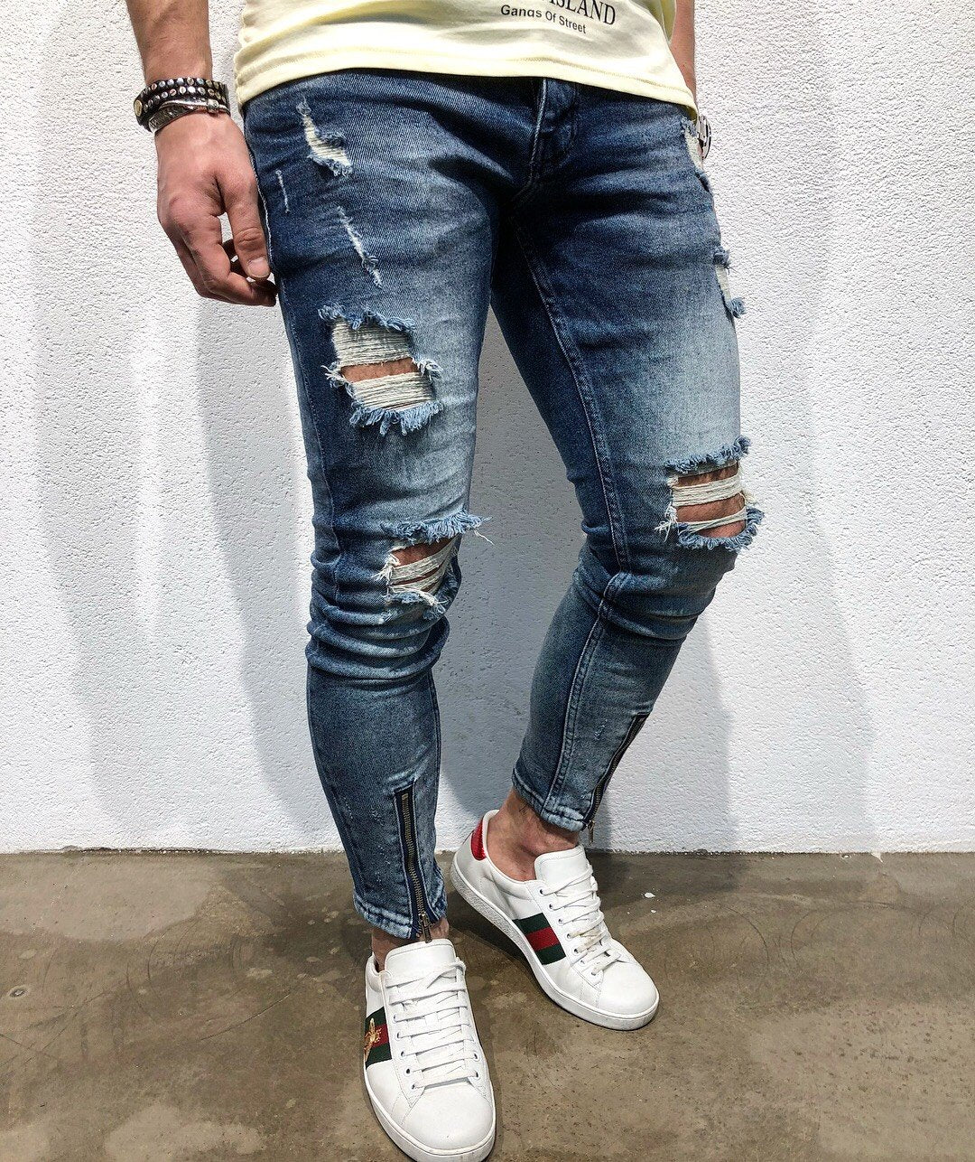 Sneakerjeans Blue Front Zipper Ripped Jeans B90 - Sneakerjeans