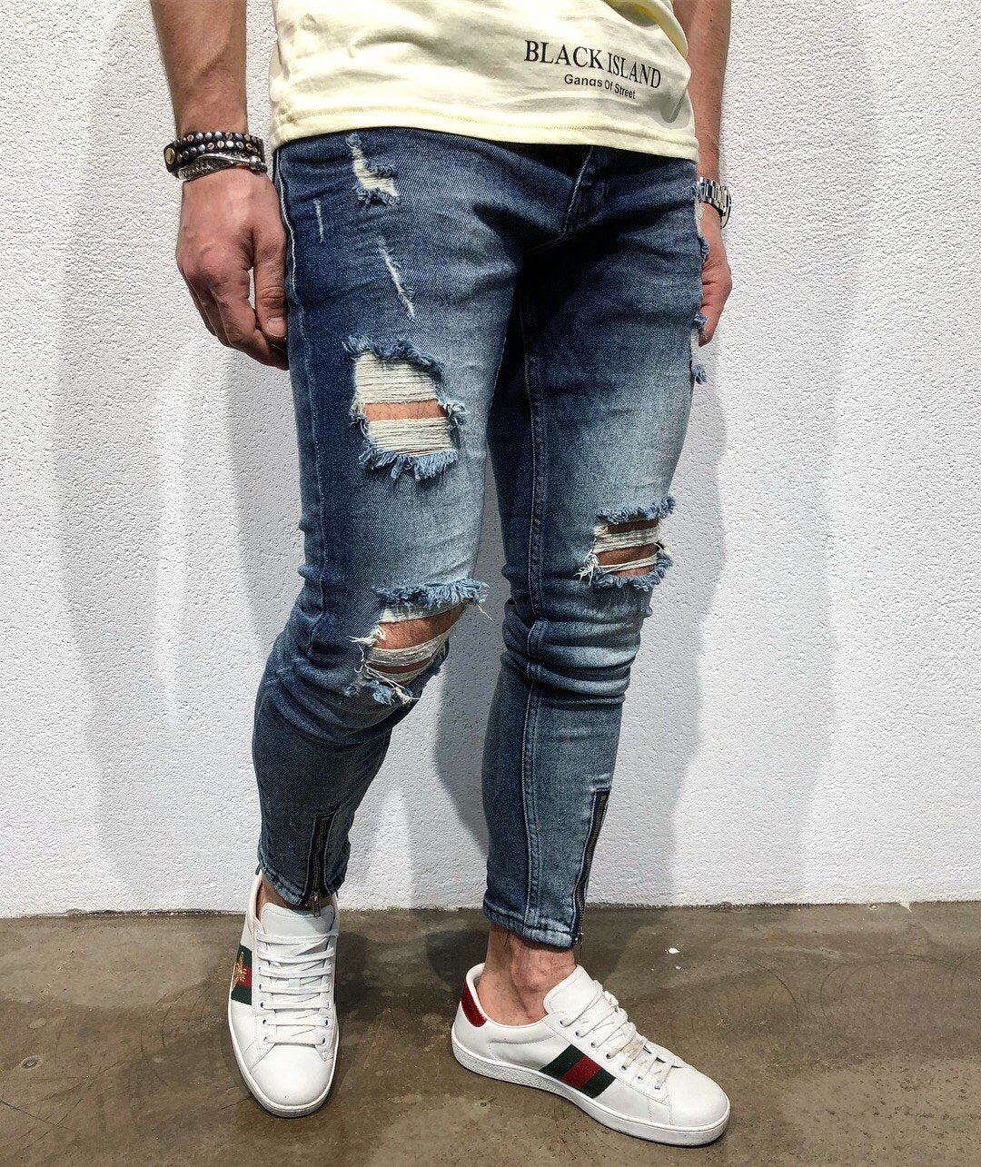 Sneakerjeans Blue Front Zipper Ripped Jeans B90 - Sneakerjeans