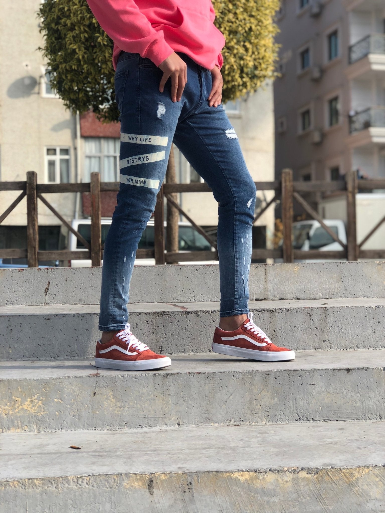 Sneakerjeans - Blue Printed Ripped Skinny Jeans A154 - Sneakerjeans