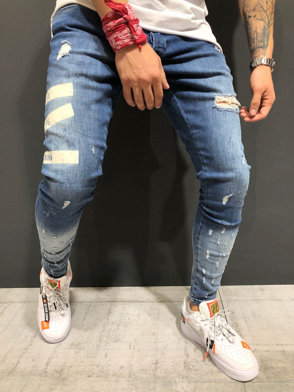 Sneakerjeans - Blue Printed Ripped Skinny Jeans A154 - Sneakerjeans