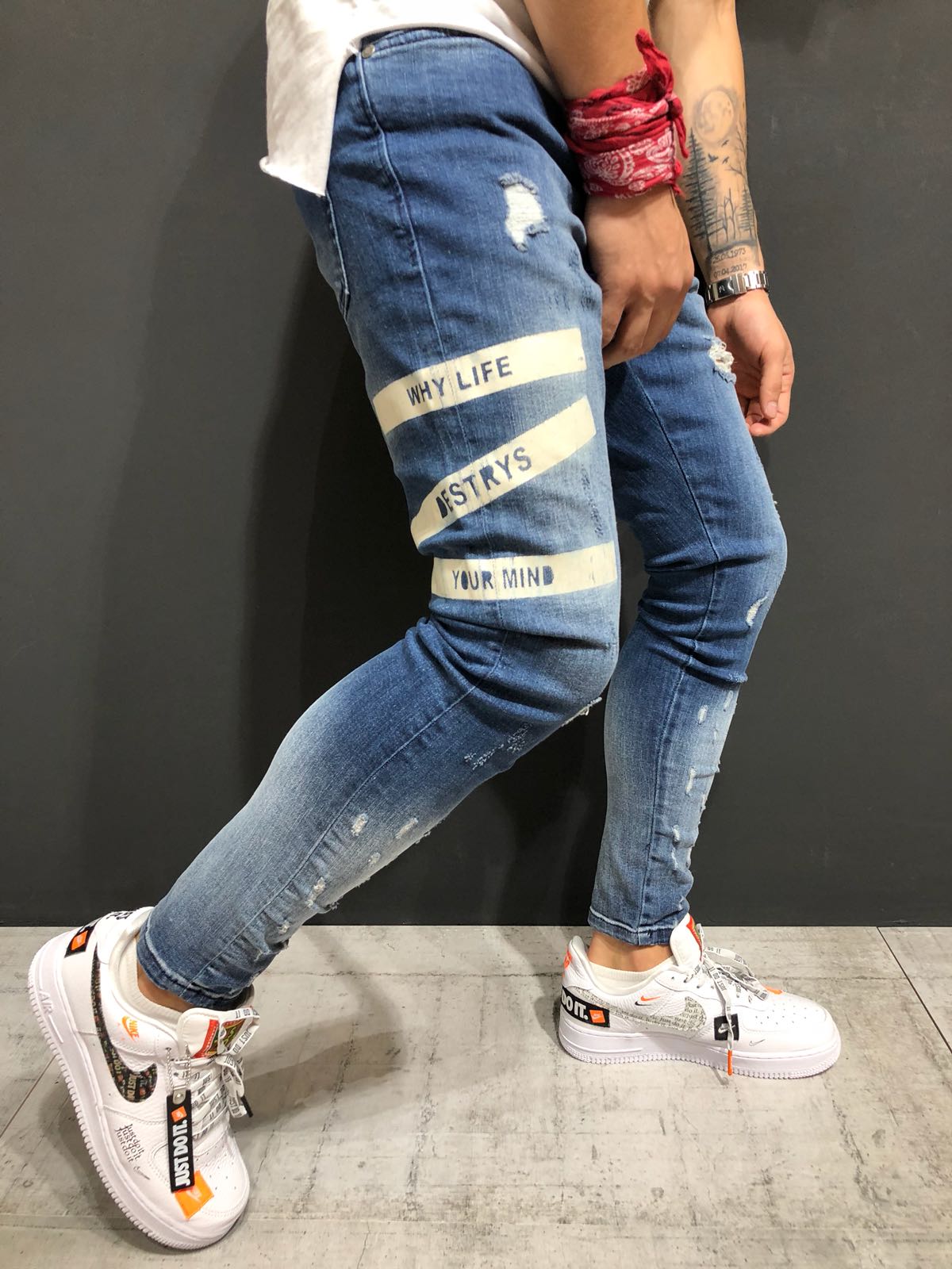 Sneakerjeans - Blue Printed Ripped Skinny Jeans A154 - Sneakerjeans