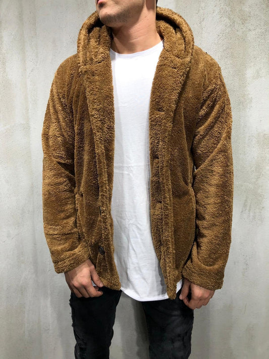 Brown Hooded Sherpa Jacket A290 Streetwear Sherpa Jacket - Sneakerjeans