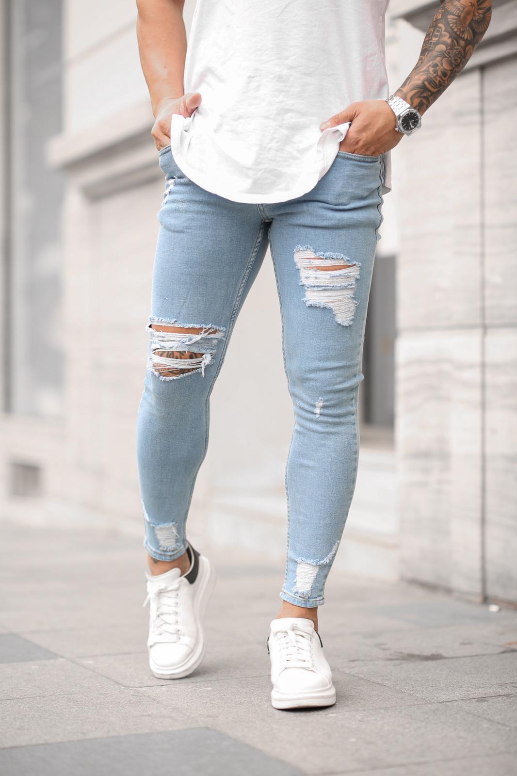 Sneakerjeans Light Blue Skinny Ripped Jeans DP30