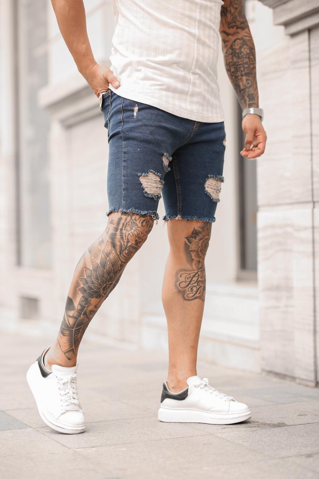 Sneakerjeans Navy Ripped Jeans Short DP34