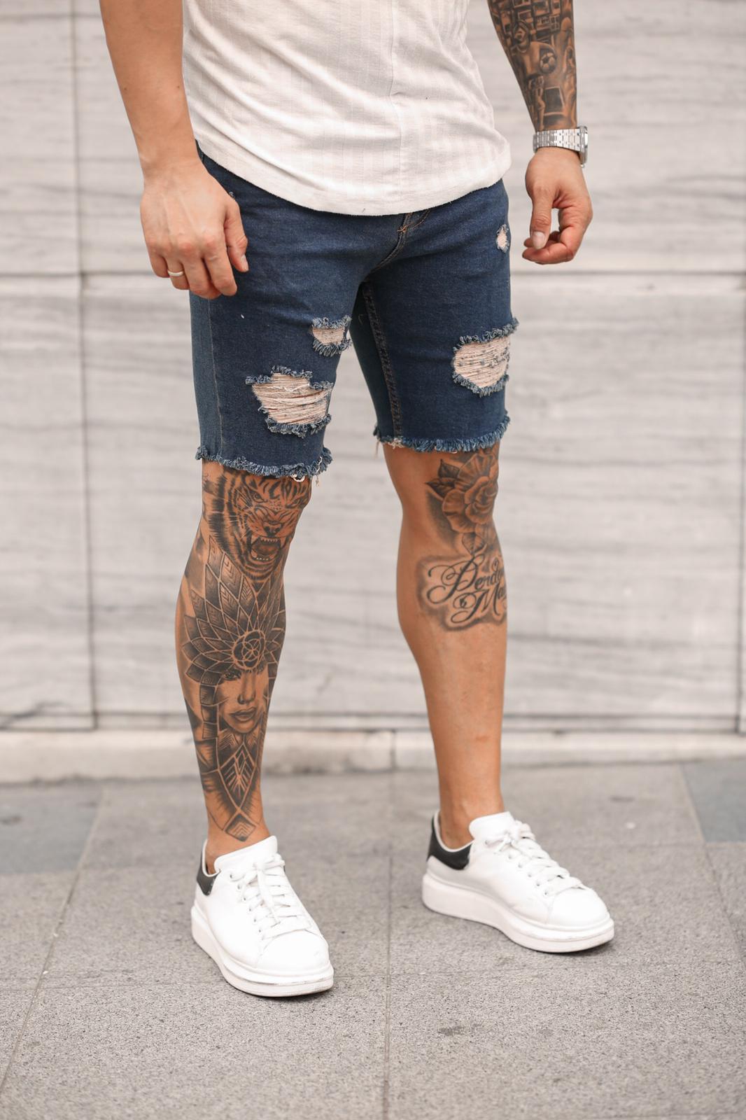 Sneakerjeans Navy Ripped Jeans Short DP34