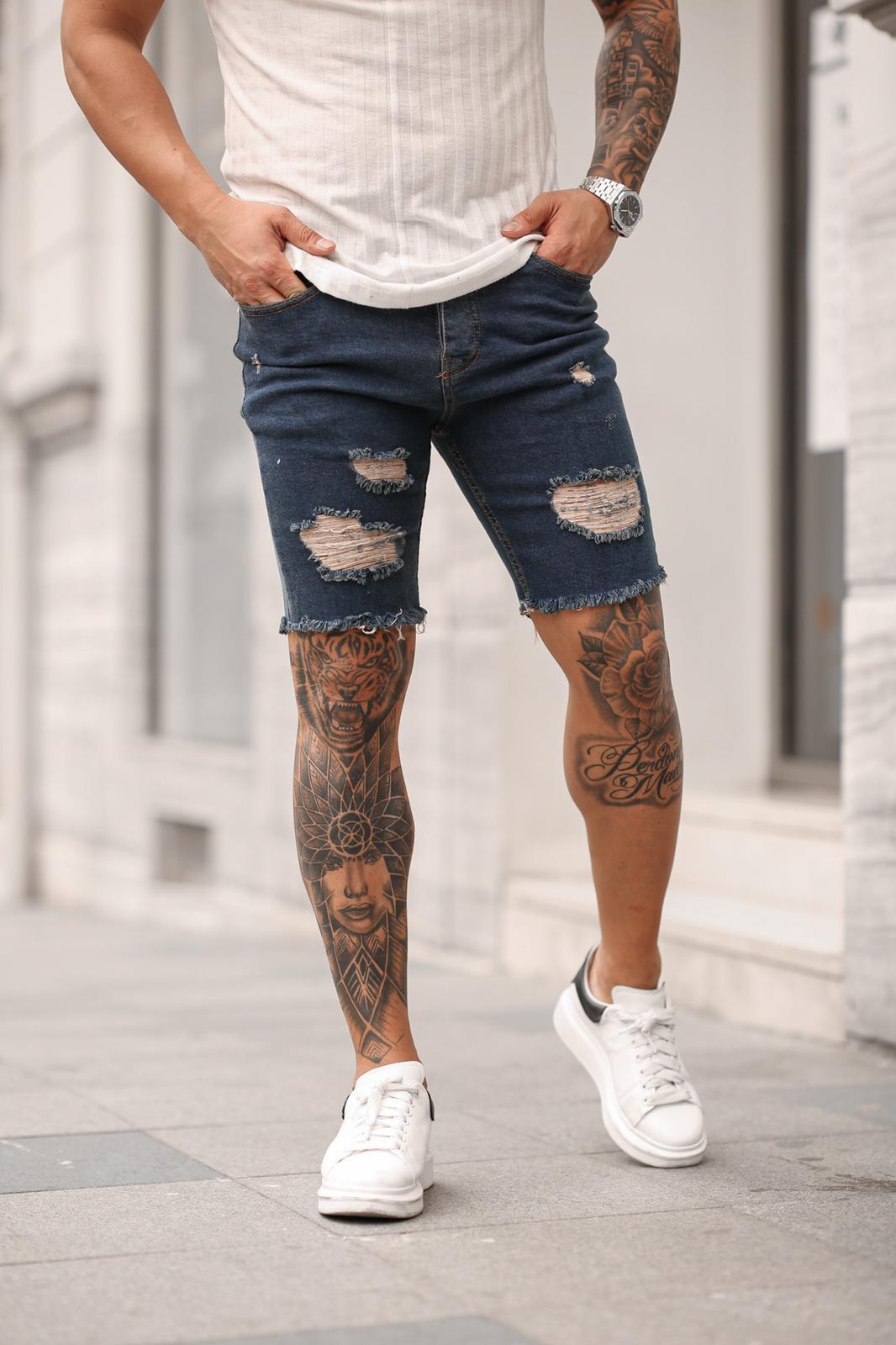 Sneakerjeans Navy Ripped Jeans Short DP34