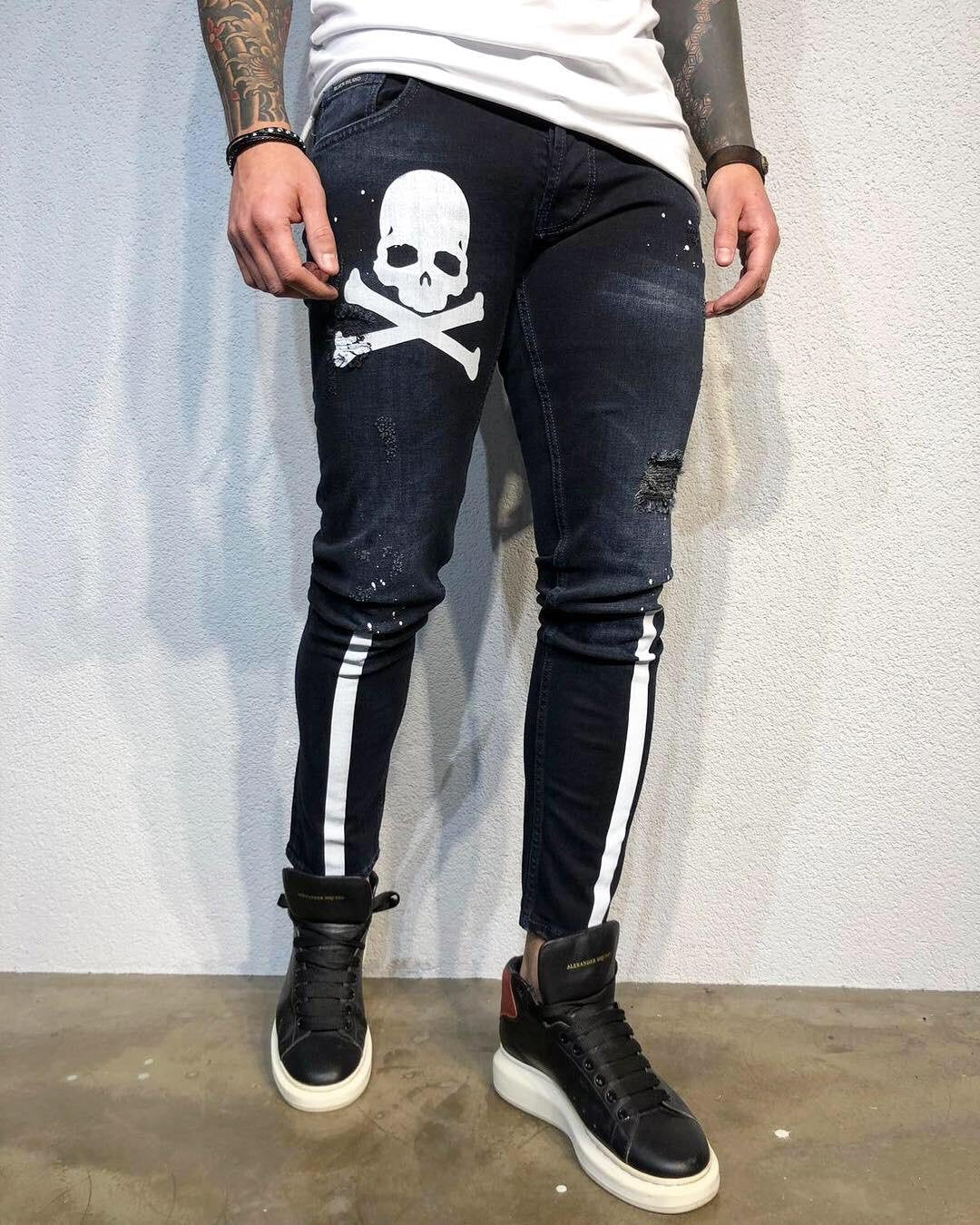 Sneakerjeans - Skull Printed Ultra Skinny Jeans B336 - Sneakerjeans