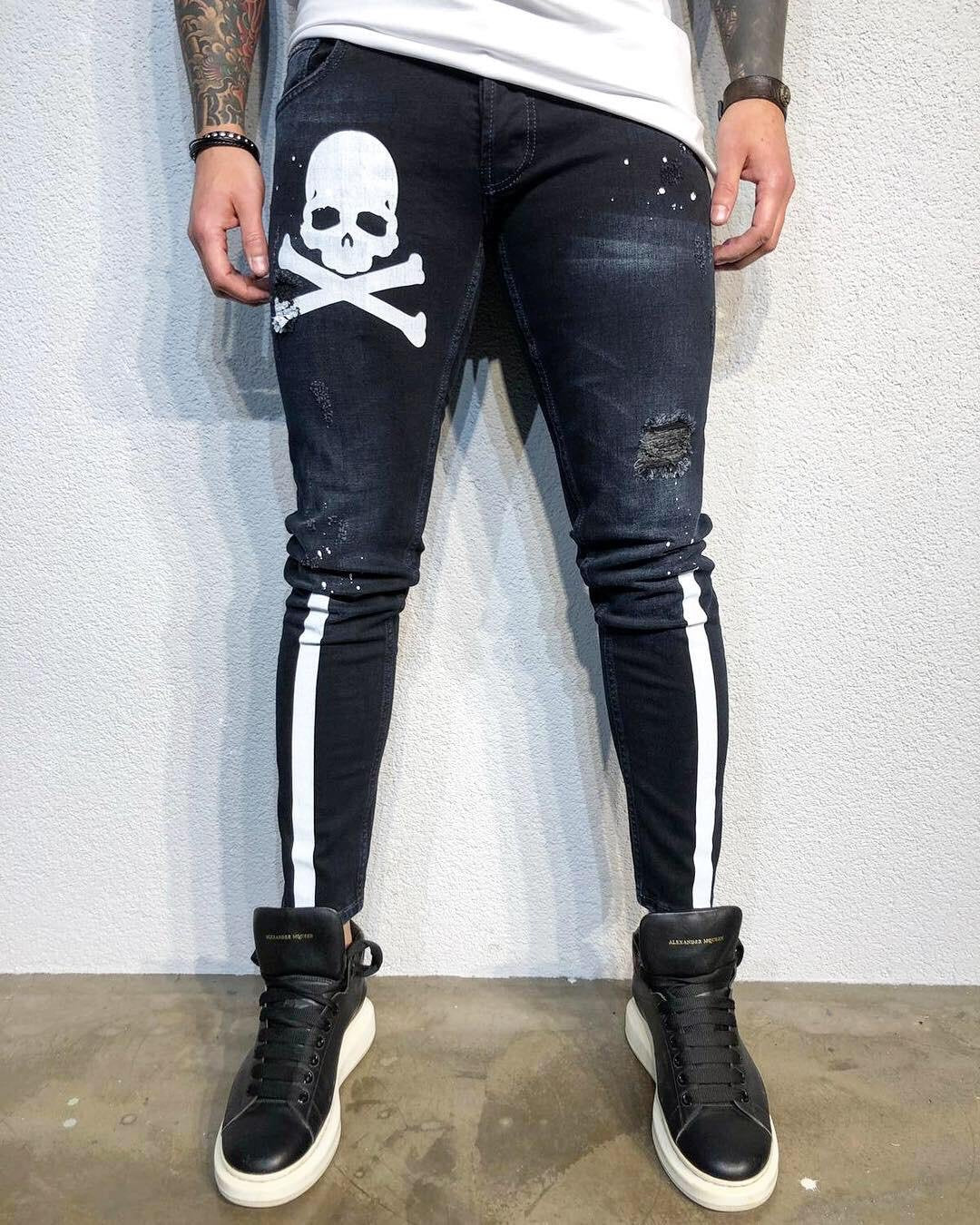 Sneakerjeans - Skull Printed Ultra Skinny Jeans B336 - Sneakerjeans