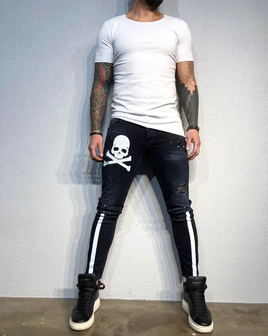 Sneakerjeans - Skull Printed Ultra Skinny Jeans B336 - Sneakerjeans