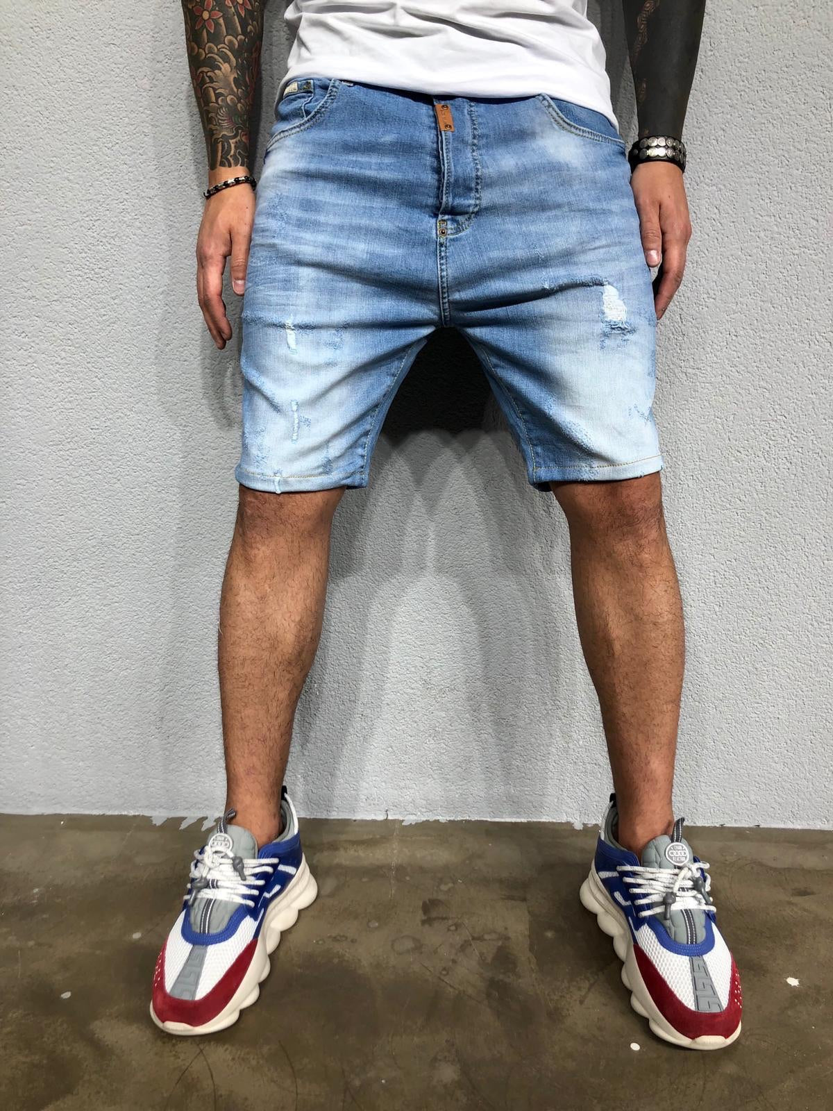 Washed Light Blue Ripped Jeans Short BL459 Streetwear Mens Shorts - Sneakerjeans
