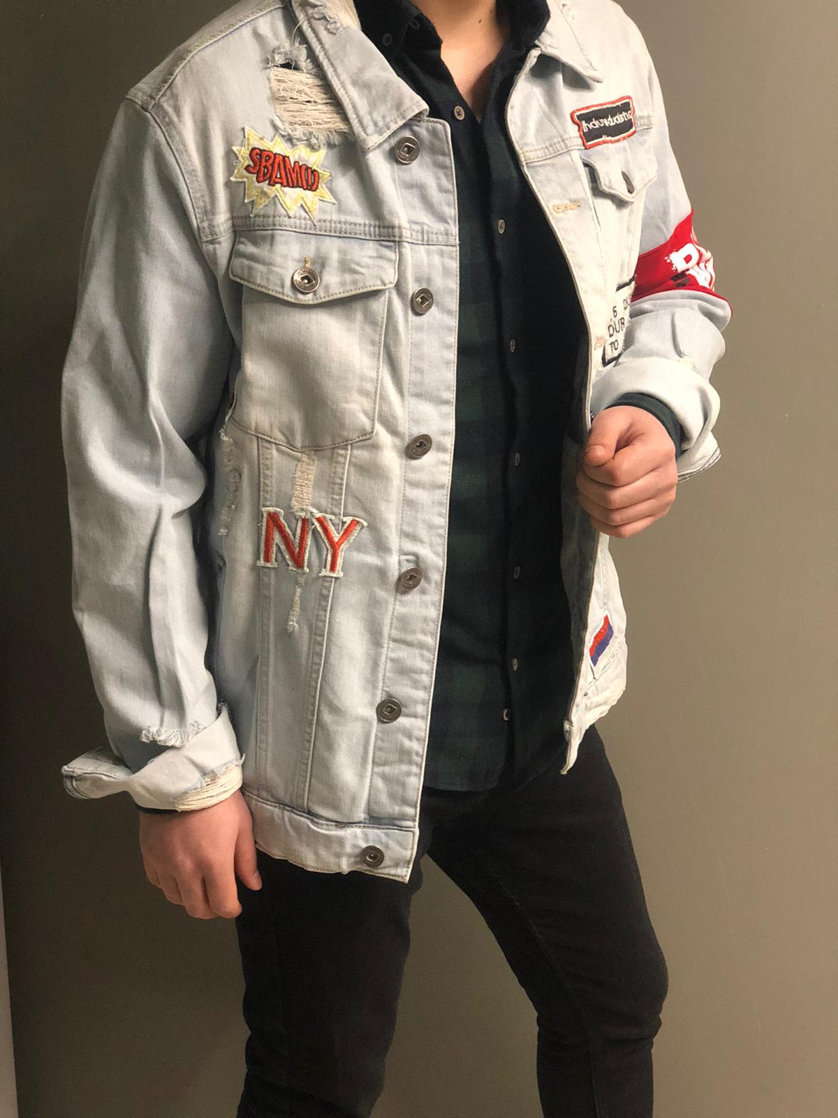 Arm Band Jeans Jacket A27 Streetwear Mens Jean Jacket