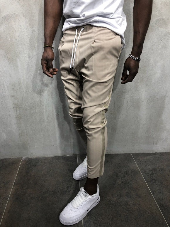 Beige Banding Casual Jogger Pant A56 Streetwear Jogger Pants - Sneakerjeans