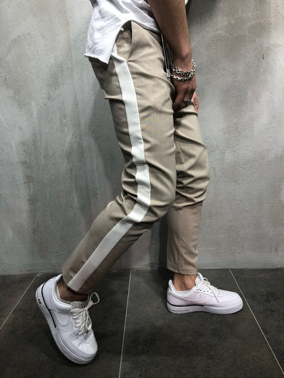 Beige Side Striped Casual Jogger Pant A110 Streetwear Jogger Pants - Sneakerjeans
