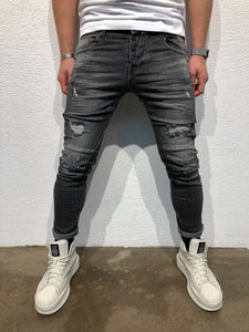 Black Destroyed Slim Fit Denim B75 Streetwear Denim Jeans - Sneakerjeans